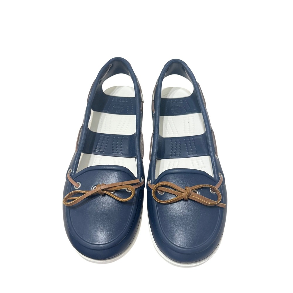 Crocs Beach Line Hybrid Boat Shoes Size 8 Navy Blue White Slip On - Picture 5 of 10